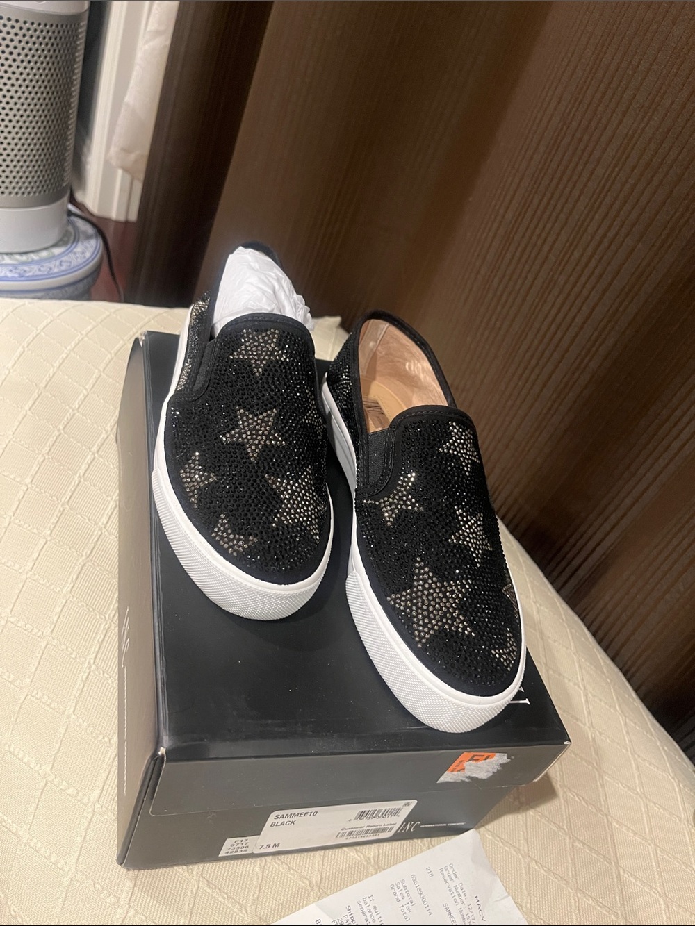 INC International Concepts Black Slip-On Star Rhinestone Sneakers